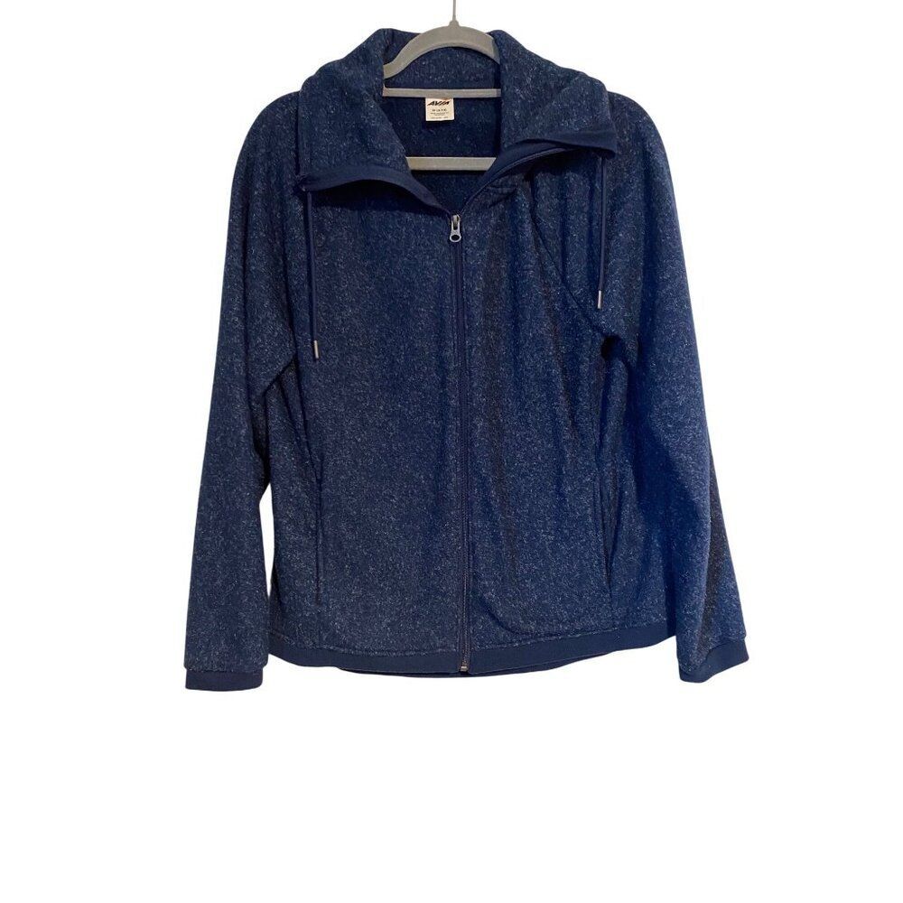 Avia Jacket Women's M Blue White Full-Zip Drawstring Collar Cozy Casual Comfy